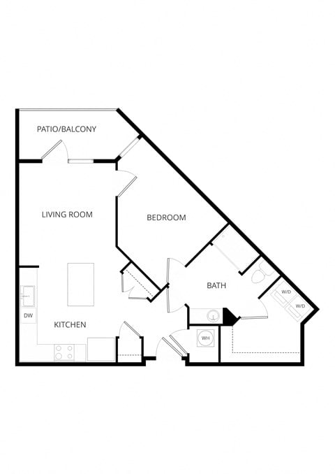 Floor plan for 1 bed, 1 bath, 691 sqft